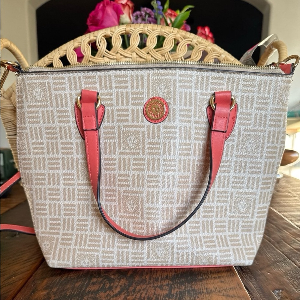 Anne Klein Tan & Pink Satchel with Structured Design